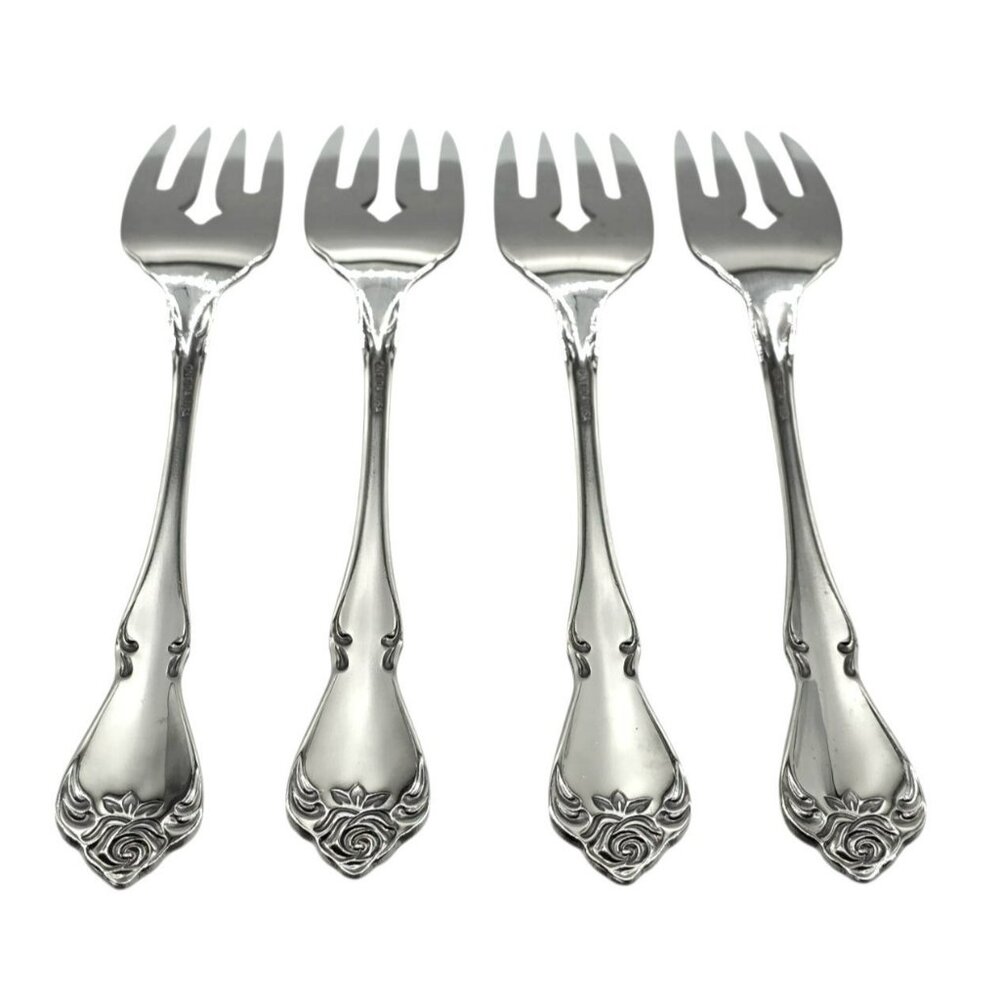4 Oneida Salad Forks Dessert True Arbor Rose Stainless Flatware Vintage NOS - Picture 2 of 5